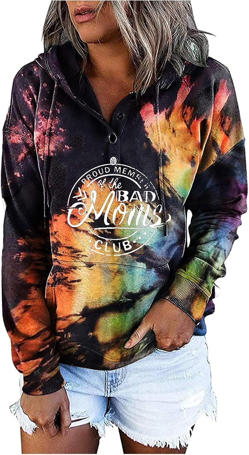Women Hoodies Tie Dye Sweatshirts Halloween Print Tops Long Sleeve Hooded Pullovers Jumper Tops