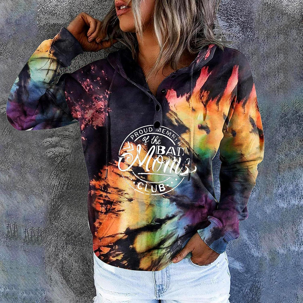 Women Hoodies Tie Dye Sweatshirts Halloween Print Tops Long Sleeve Hooded Pullovers Jumper Tops