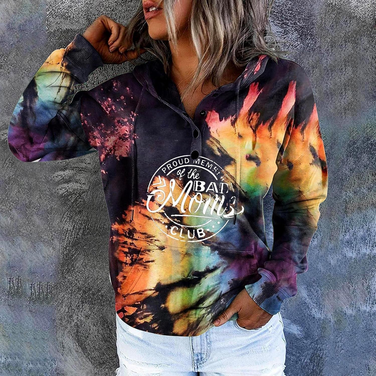 Women Hoodies Tie Dye Sweatshirts Halloween Print Tops Long Sleeve Hooded Pullovers Jumper Tops