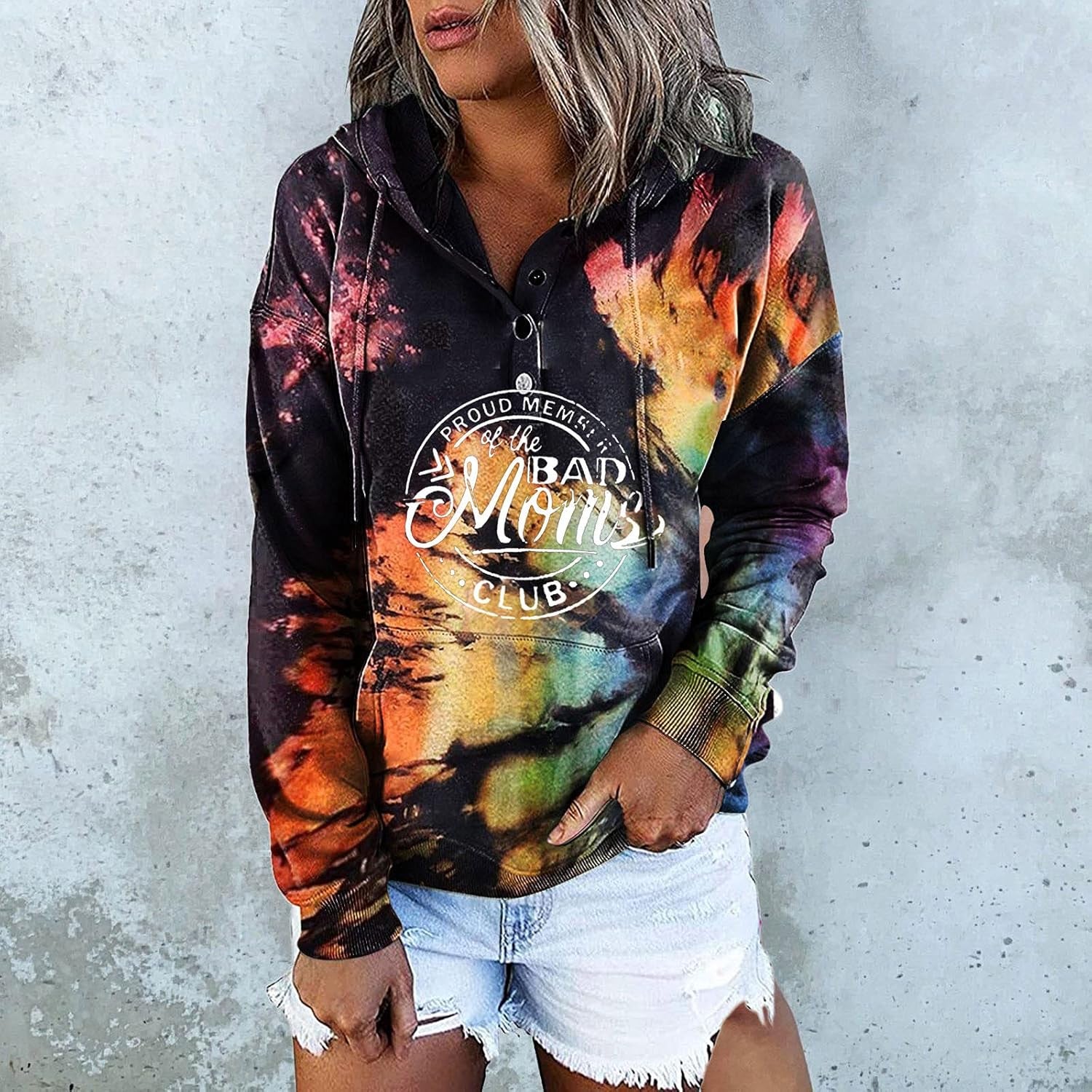 Women Hoodies Tie Dye Sweatshirts Halloween Print Tops Long Sleeve Hooded Pullovers Jumper Tops