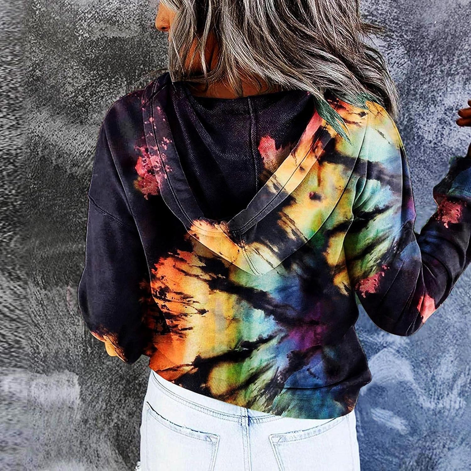 Women Hoodies Tie Dye Sweatshirts Halloween Print Tops Long Sleeve Hooded Pullovers Jumper Tops