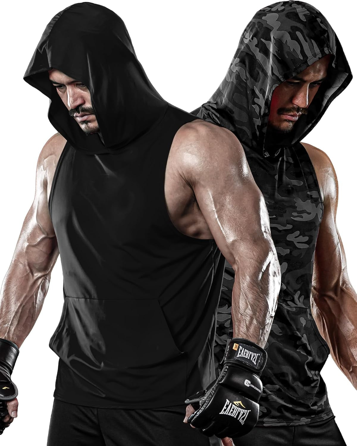 2 or 1 Pack Men'S Hooded Tank Tops Bodybuilding Muscle Cut off T Shirt Sleeveless Gym Training Hoodies Workout Dry